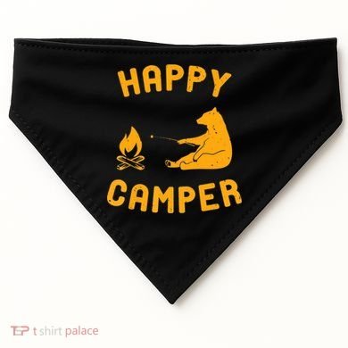 Funny Happy Camper Gift With Bear And Bonfire Gift USA-Made Doggie Bandana