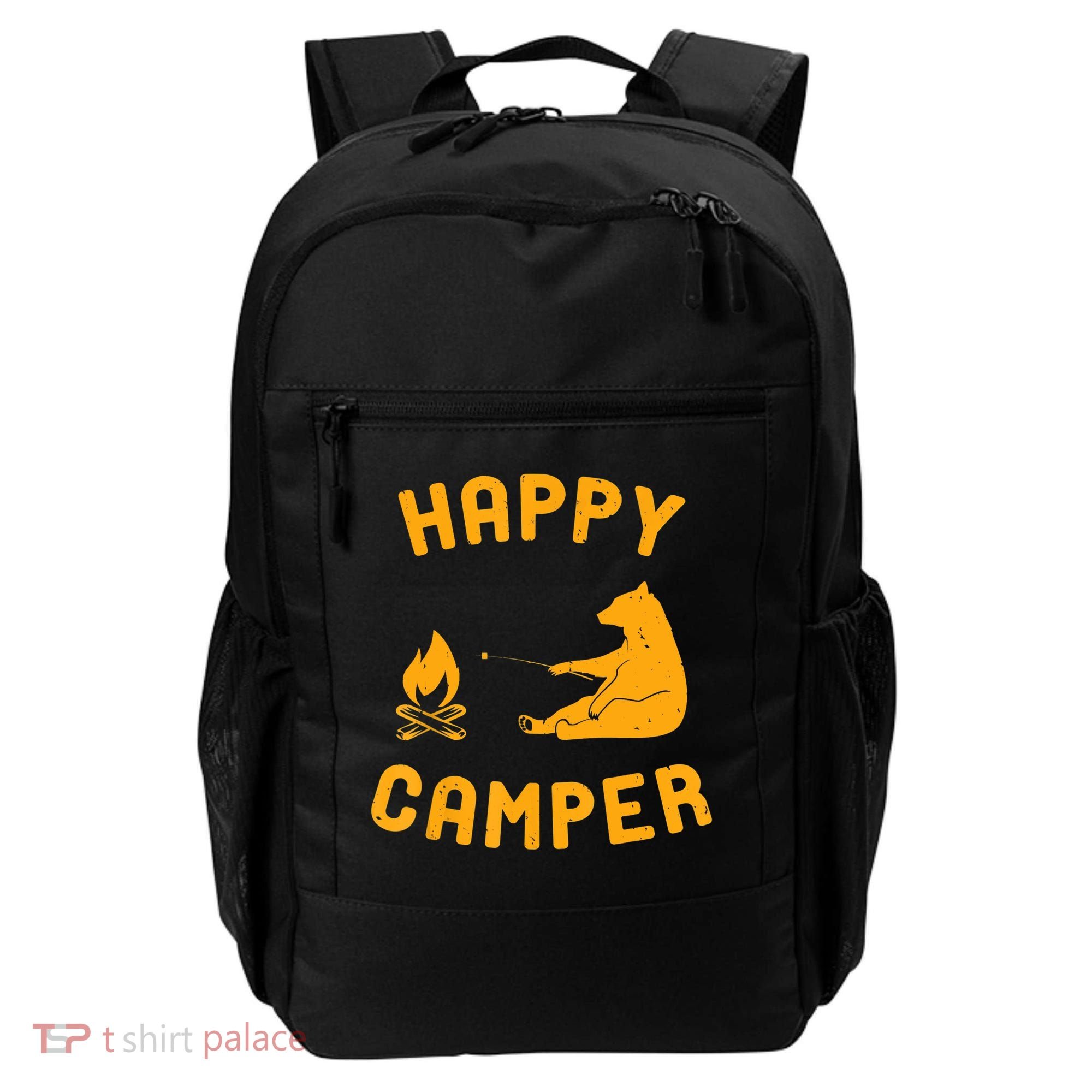 Funny Happy Camper Gift With Bear And Bonfire Gift Backpack