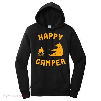 Funny Happy Camper Gift With Bear And Bonfire Gift Women's Hoodie