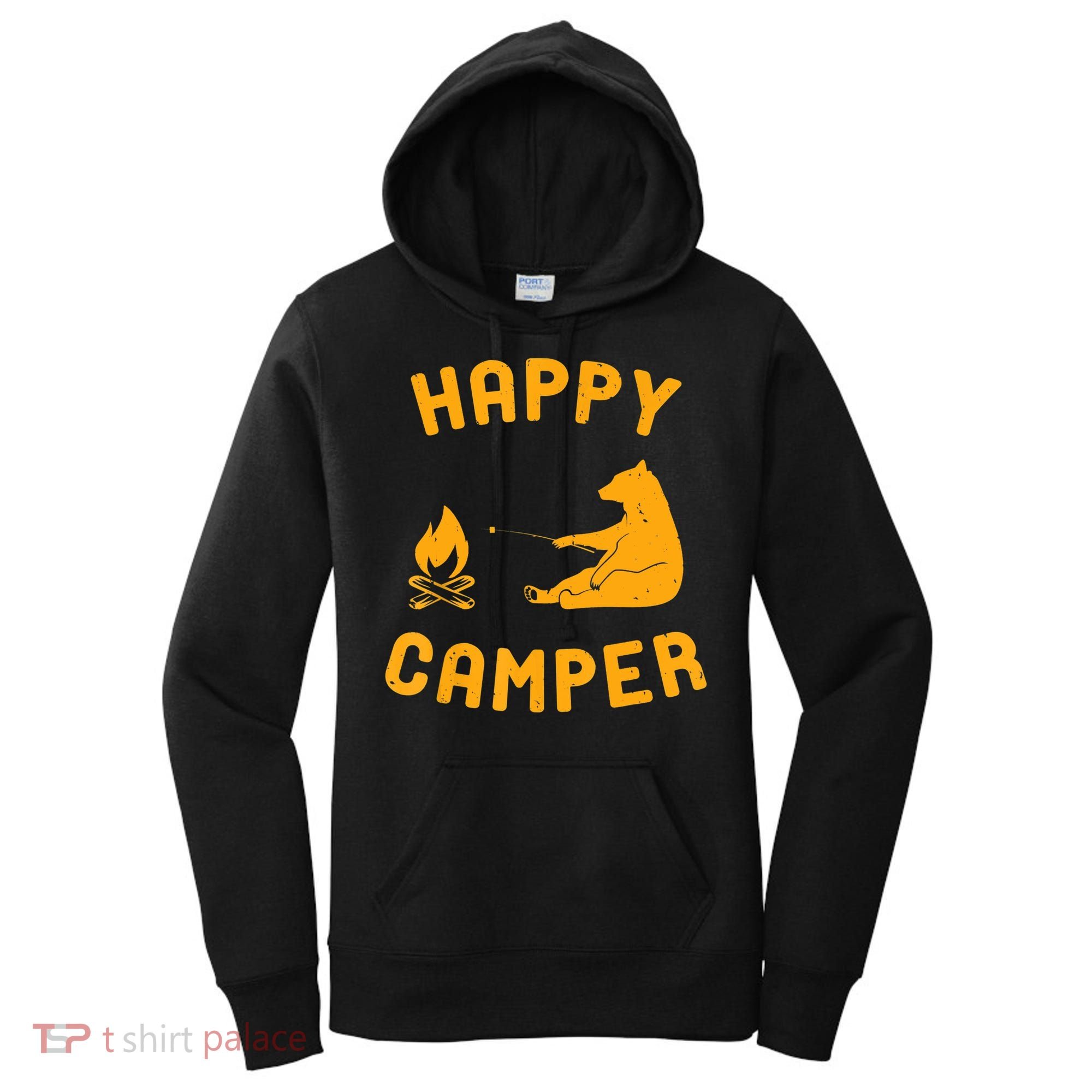 Funny Happy Camper Gift With Bear And Bonfire Gift Women's Hoodie