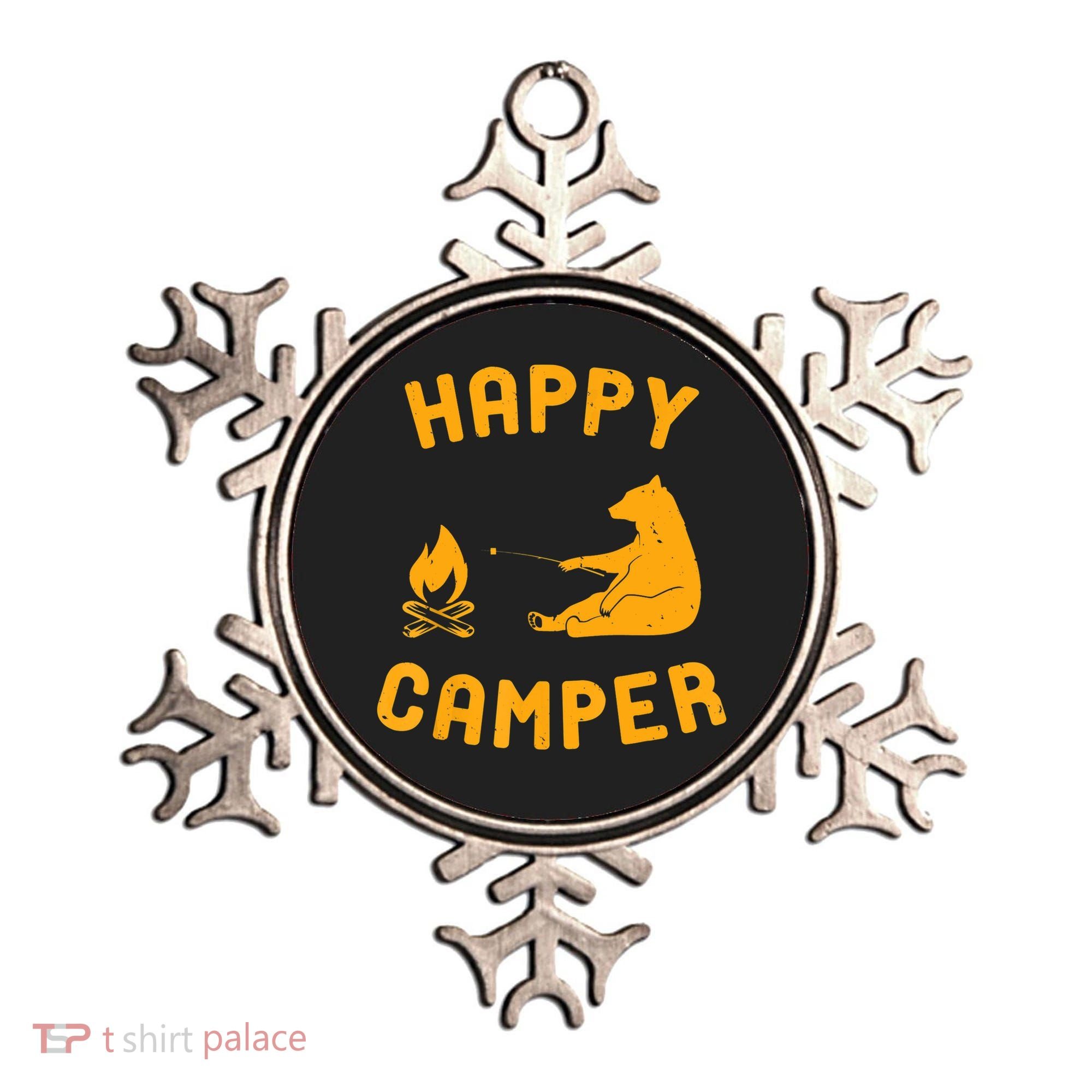 Funny Happy Camper Gift With Bear And Bonfire Gift Ornament