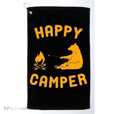 Funny Happy Camper Gift With Bear And Bonfire Gift Golf Towel