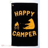 Funny Happy Camper Gift With Bear And Bonfire Gift Golf Towel thumb 0