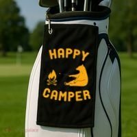 Funny Happy Camper Gift With Bear And Bonfire Gift Golf Towel thumb 2
