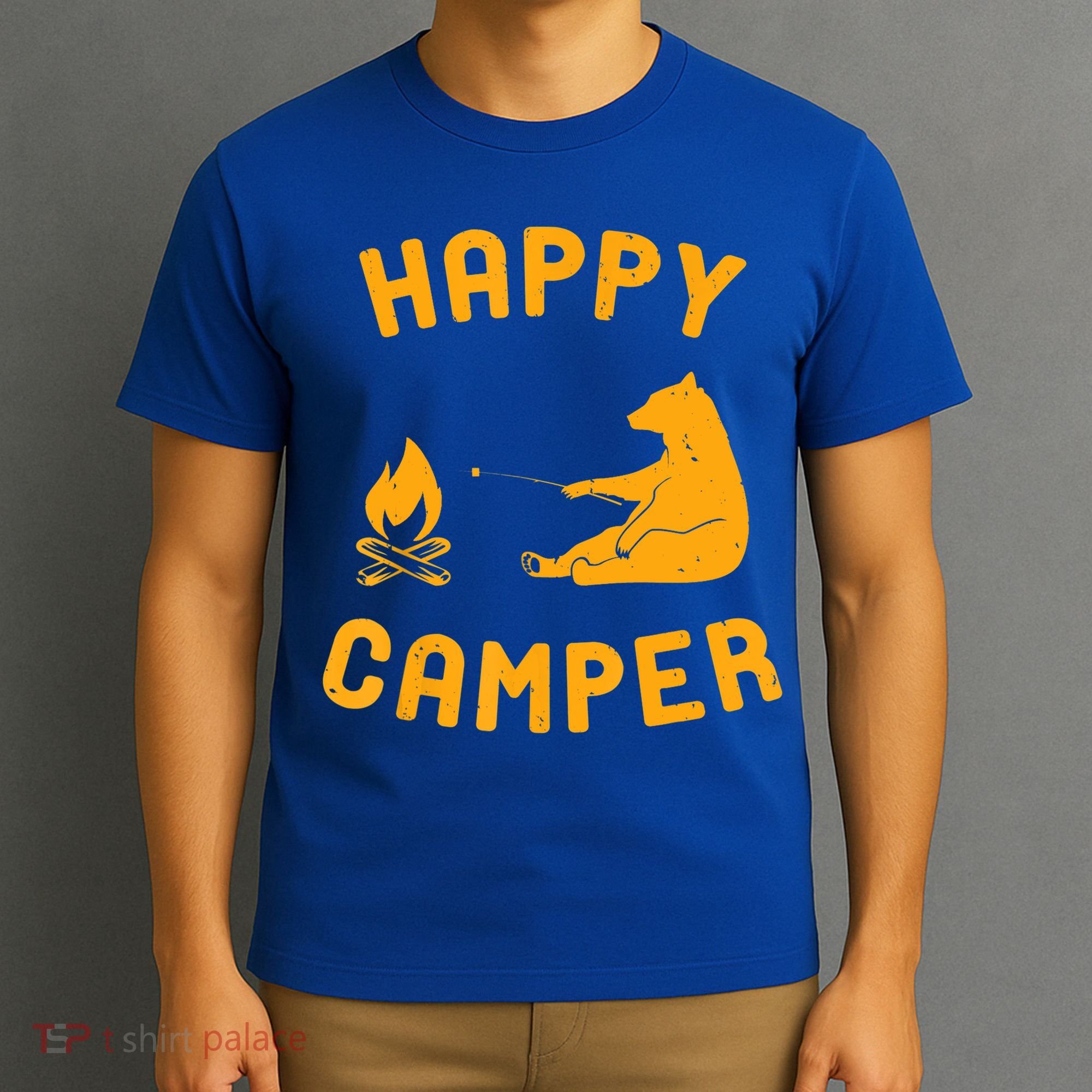 Funny Happy Camper Gift With Bear And Bonfire Gift T-Shirt