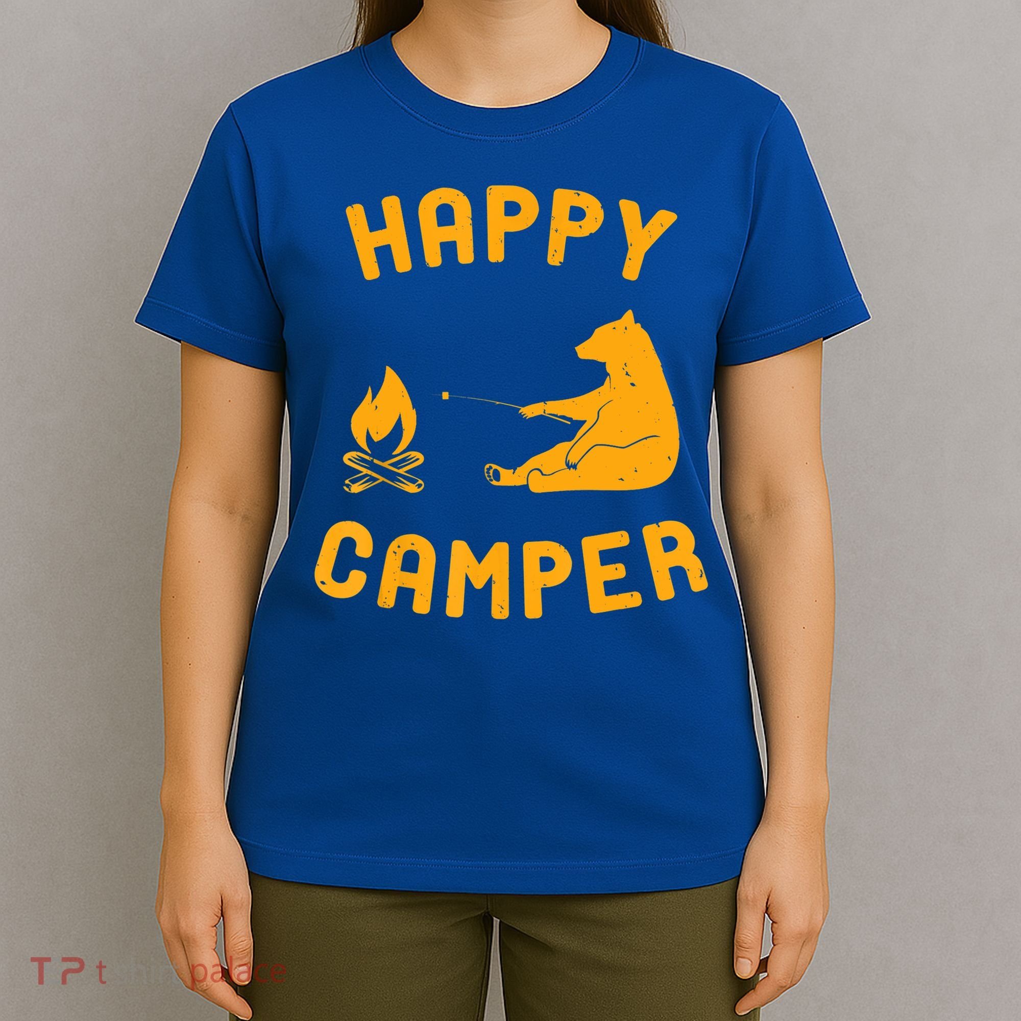 Funny Happy Camper Gift With Bear And Bonfire Gift T-Shirt
