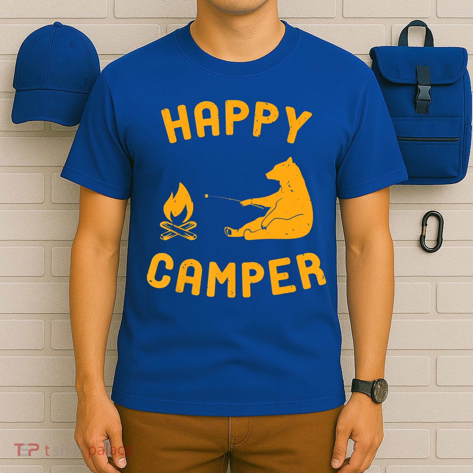 Funny Happy Camper Gift With Bear And Bonfire Gift T-Shirt