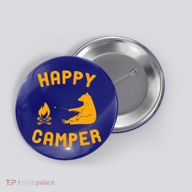 Funny Happy Camper Gift With Bear And Bonfire Gift Button