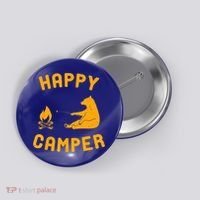 Funny Happy Camper Gift With Bear And Bonfire Gift Button thumb 0