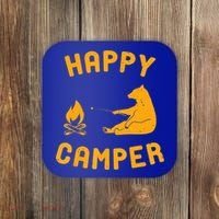 Funny Happy Camper Gift With Bear And Bonfire Gift Coaster thumb 0