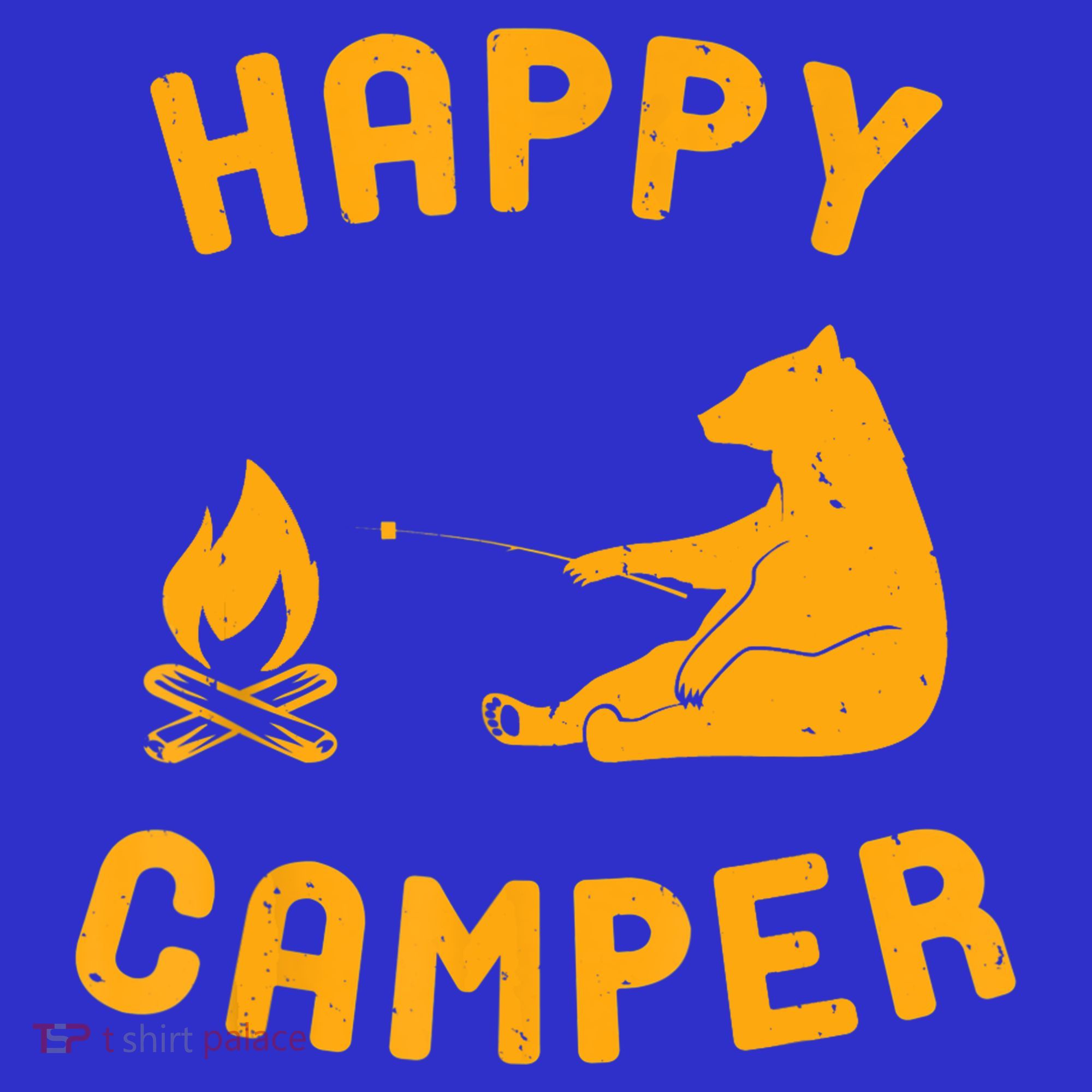 Funny Happy Camper Gift With Bear And Bonfire Gift Coaster