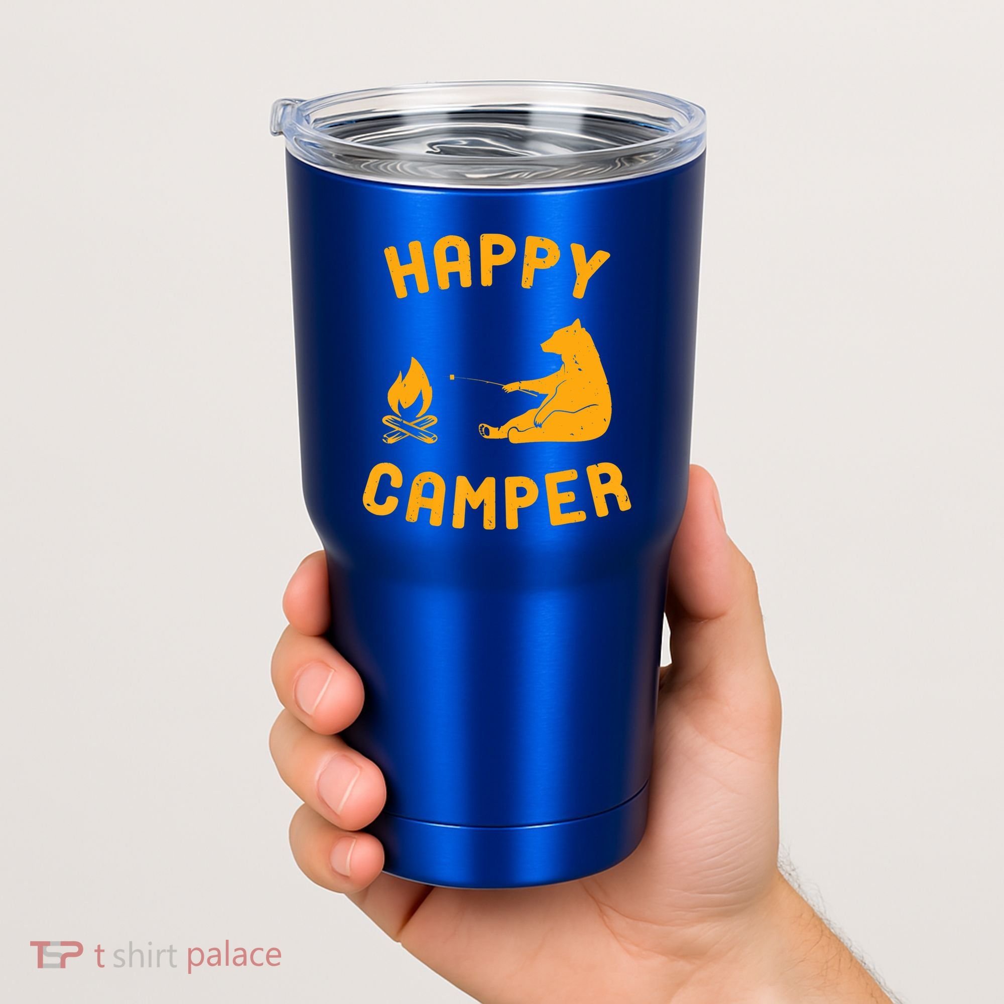 Funny Happy Camper Gift With Bear And Bonfire Gift Tumbler