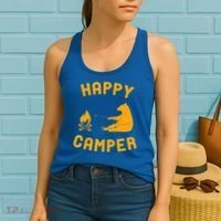 Funny Happy Camper Gift With Bear And Bonfire Gift Women's Tank Top thumb 2