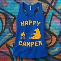 Funny Happy Camper Gift With Bear And Bonfire Gift Women's Tank Top thumb 3