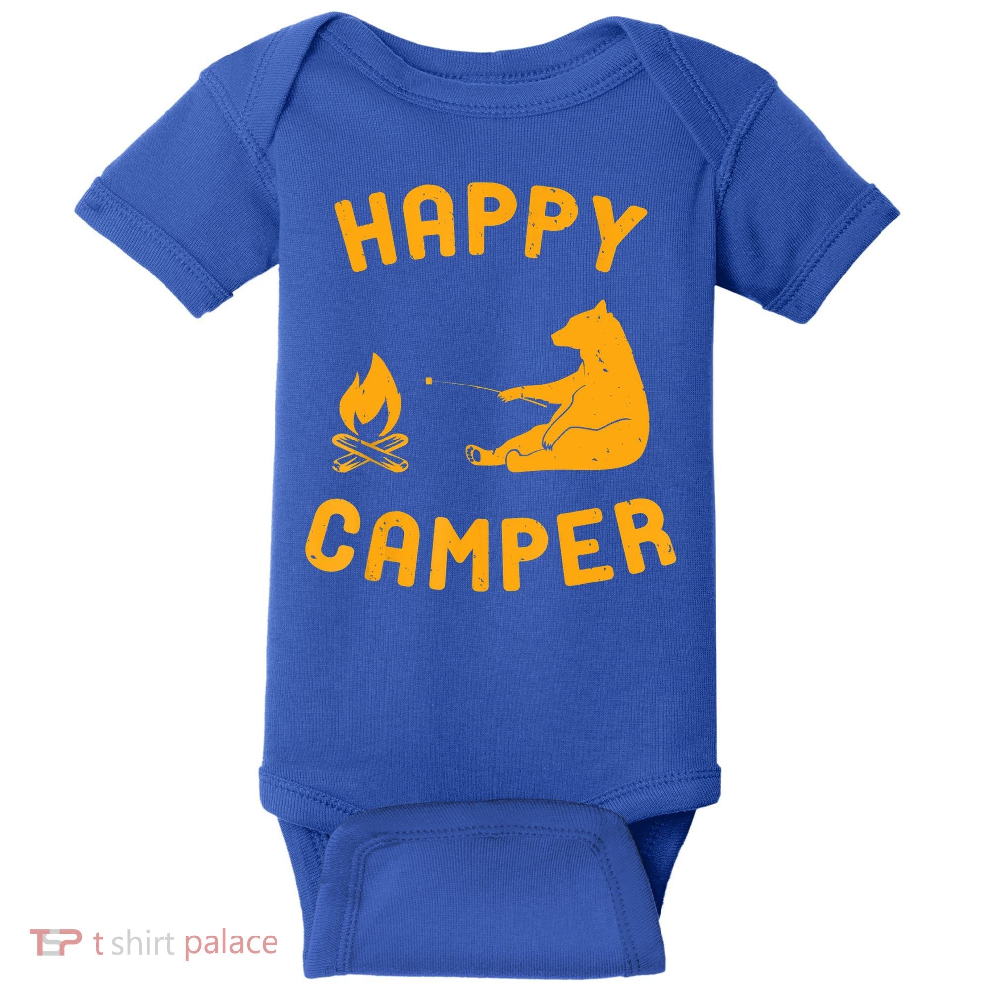 Funny Happy Camper Gift With Bear And Bonfire Gift Baby Bodysuit