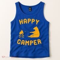 Funny Happy Camper Gift With Bear And Bonfire Gift Tank Top thumb 2