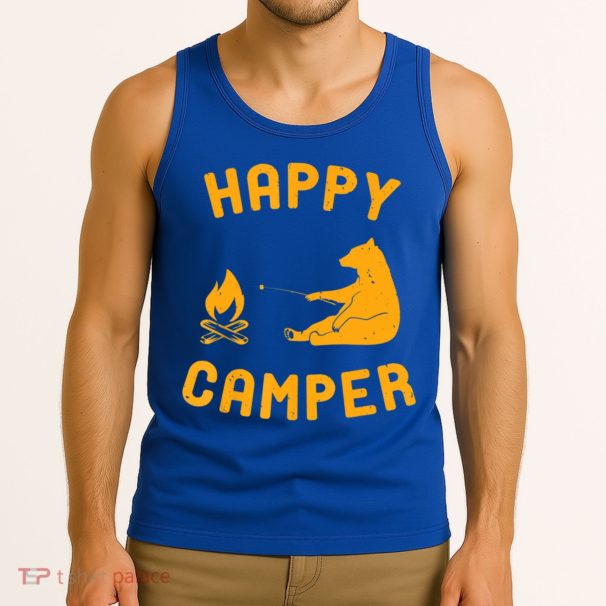 Funny Happy Camper Gift With Bear And Bonfire Gift Tank Top