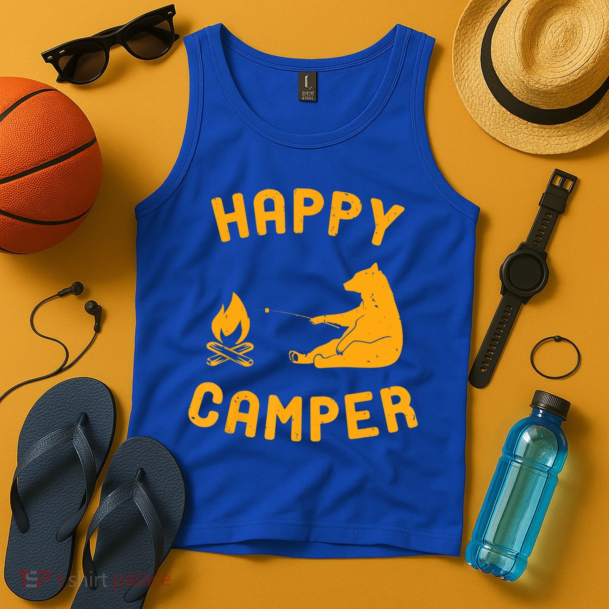 Funny Happy Camper Gift With Bear And Bonfire Gift Tank Top