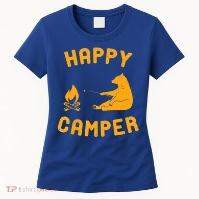 Funny Happy Camper Gift With Bear And Bonfire Gift Women's T-Shirt