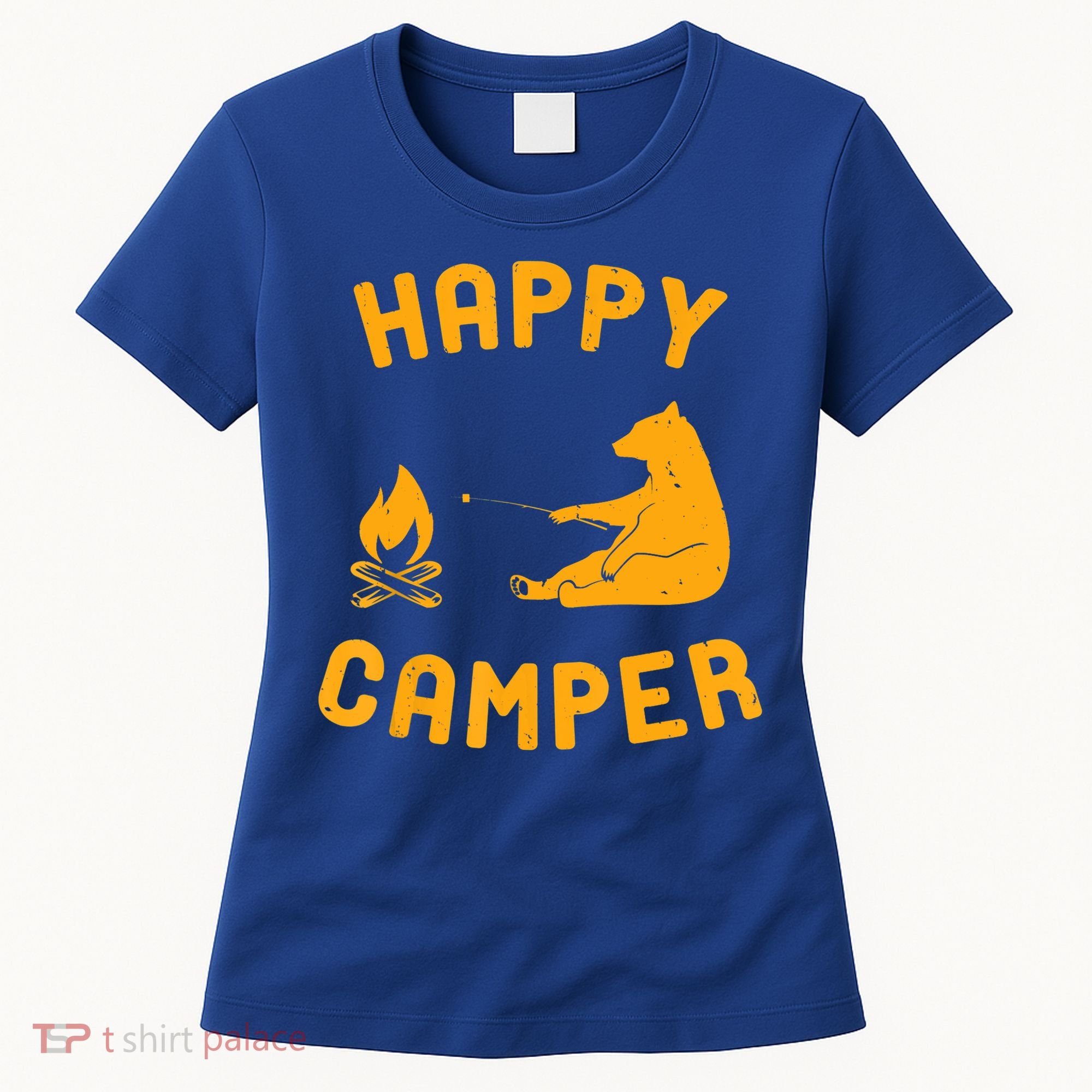 Funny Happy Camper Gift With Bear And Bonfire Gift Women's T-Shirt