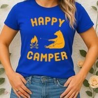 Funny Happy Camper Gift With Bear And Bonfire Gift Women's T-Shirt thumb 2
