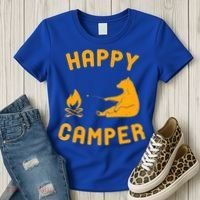 Funny Happy Camper Gift With Bear And Bonfire Gift Women's T-Shirt thumb 3