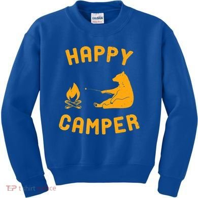 Funny Happy Camper Gift With Bear And Bonfire Gift Kids Sweatshirt