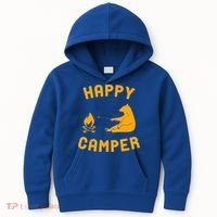 Funny Happy Camper Gift With Bear And Bonfire Gift Kids Hoodie thumb 0