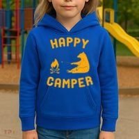 Funny Happy Camper Gift With Bear And Bonfire Gift Kids Hoodie thumb 3