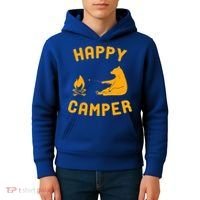 Funny Happy Camper Gift With Bear And Bonfire Gift Kids Hoodie thumb 4
