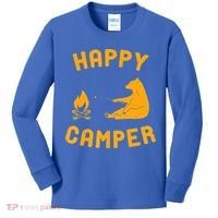 Funny Happy Camper Gift With Bear And Bonfire Gift Kids Long Sleeve Shirt thumb 0