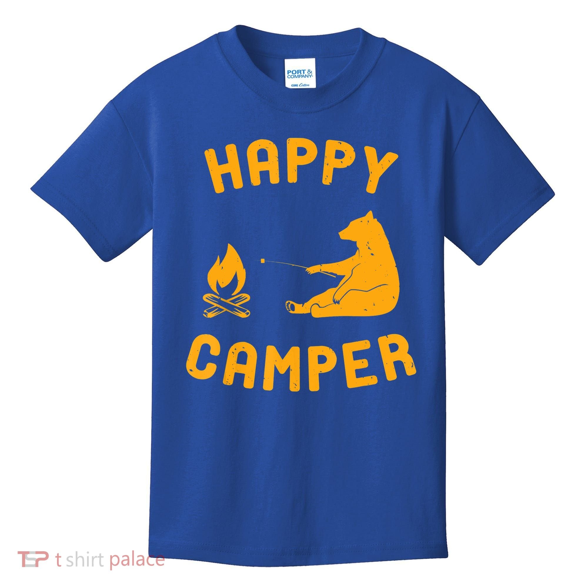 Funny Happy Camper Gift With Bear And Bonfire Gift Kids T-Shirt