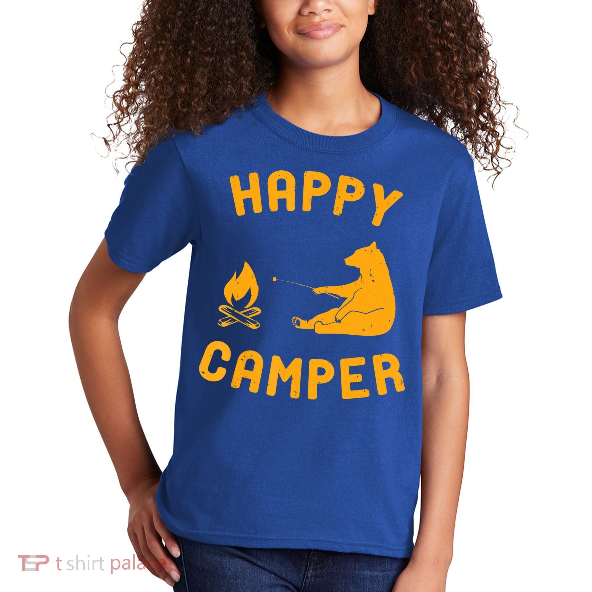 Funny Happy Camper Gift With Bear And Bonfire Gift Kids T-Shirt