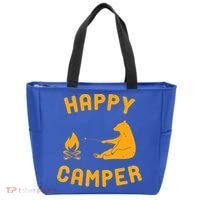 Funny Happy Camper Gift With Bear And Bonfire Gift Tote Bag thumb 0