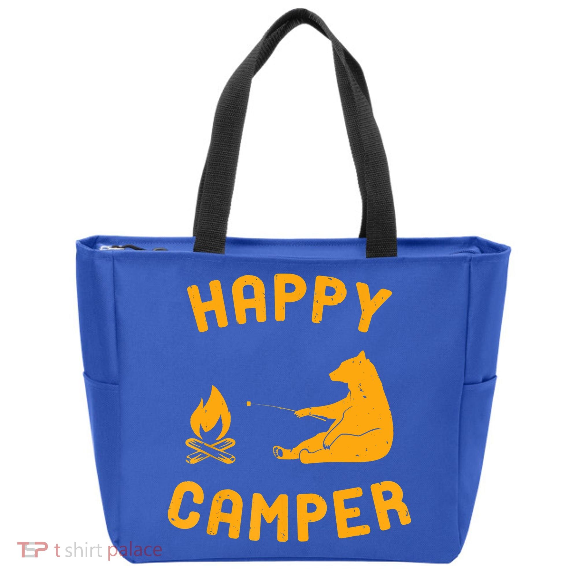 Funny Happy Camper Gift With Bear And Bonfire Gift Tote Bag