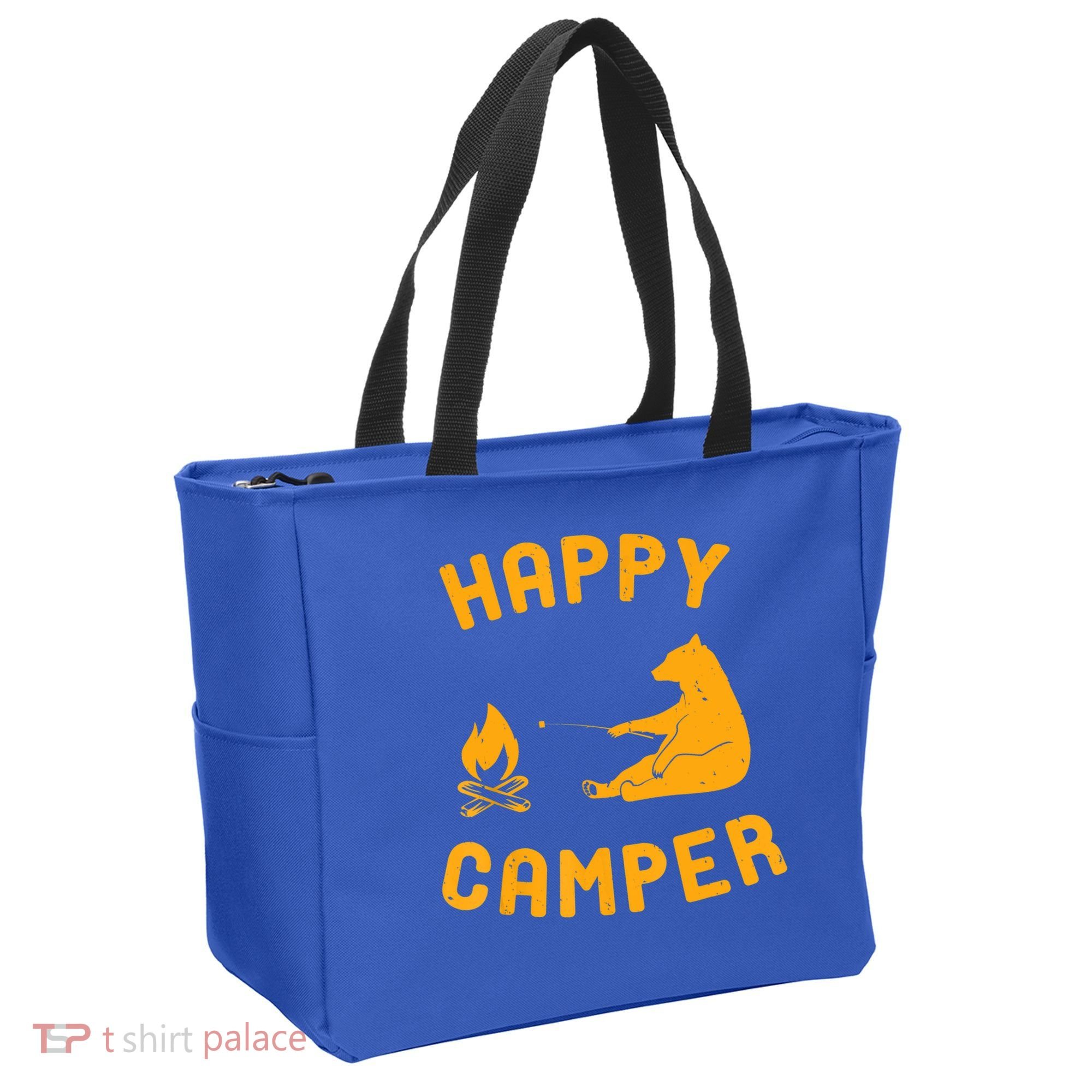 Funny Happy Camper Gift With Bear And Bonfire Gift Tote Bag
