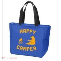 Funny Happy Camper Gift With Bear And Bonfire Gift Tote Bag thumb 3