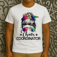 Funny Humor Chaos Coordinator Messy Bun Teachers Boss Women T-Shirt thumb 3