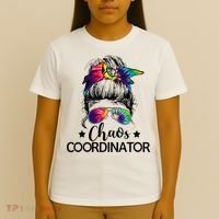 Funny Humor Chaos Coordinator Messy Bun Teachers Boss Women T-Shirt thumb 4