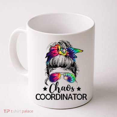 Funny Humor Chaos Coordinator Messy Bun Teachers Boss Women Coffee Mug
