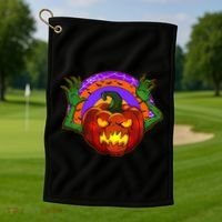 Funny Halloween Creepy Jackolantern Pumpkin Golf Towel thumb 1