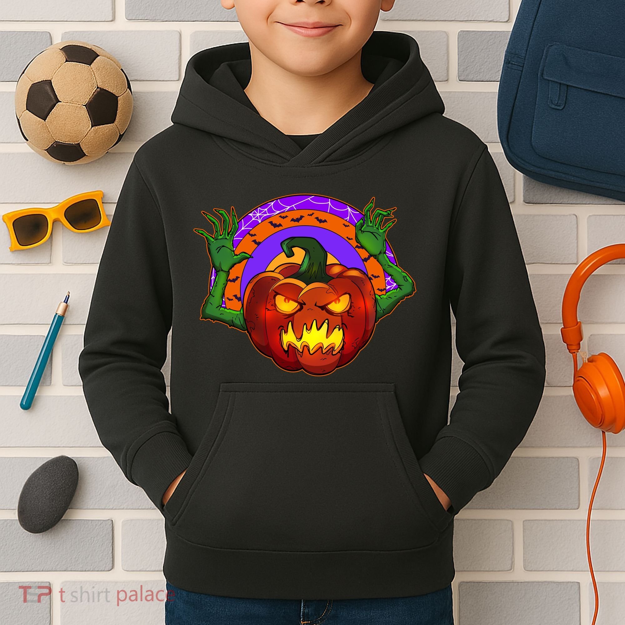 Funny Halloween Creepy Jackolantern Pumpkin Kids Hoodie