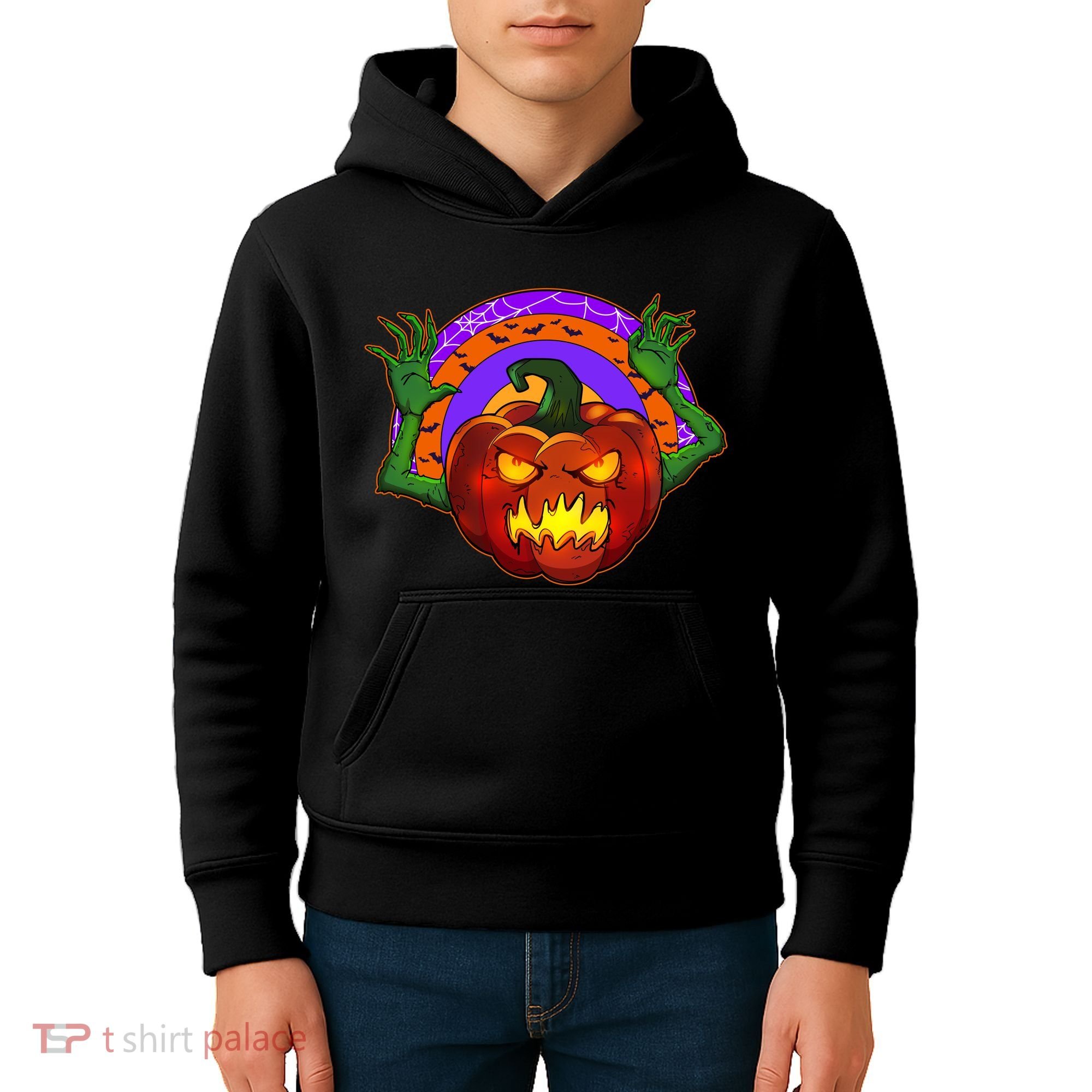 Funny Halloween Creepy Jackolantern Pumpkin Kids Hoodie
