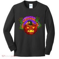 Funny Halloween Creepy Jackolantern Pumpkin Kids Long Sleeve Shirt thumb 0