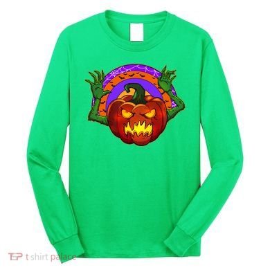 Funny Halloween Creepy Jackolantern Pumpkin Long Sleeve Shirt