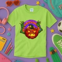 Funny Halloween Creepy Jackolantern Pumpkin Kids T-Shirt thumb 3