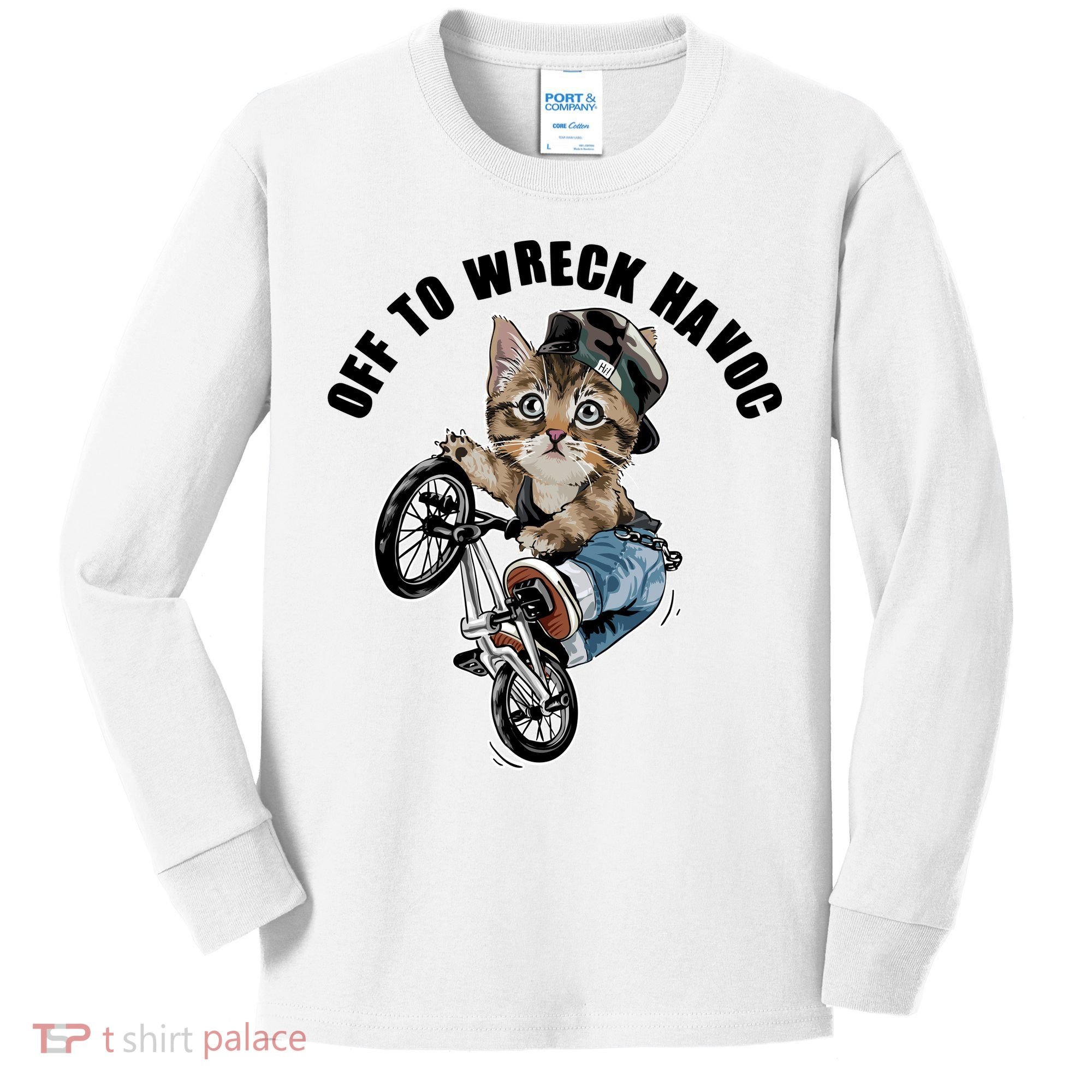 Funny Hiphop Cat Off To Wreck Havoc Kids Long Sleeve Shirt