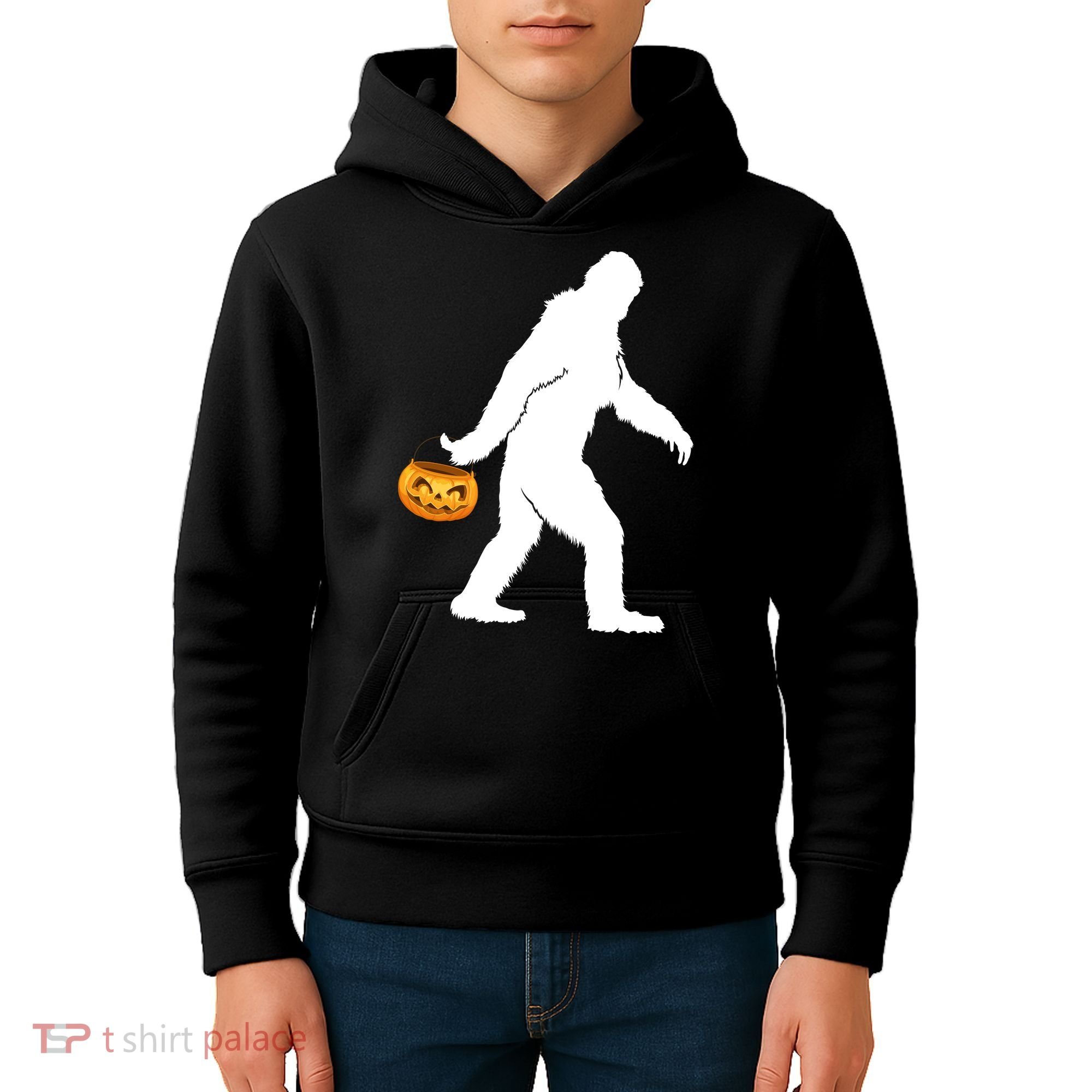 Funny Halloween, Cute Halloween, Bigfoot Sasquatch Halloween Pumpkin Kids Hoodie