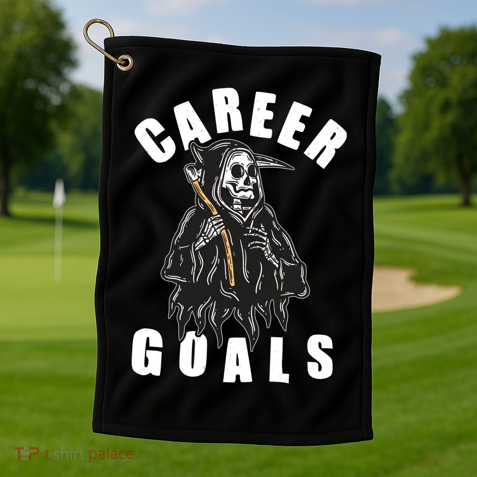 Funny Halloween Career Goals Grim Reaper Golf Towel