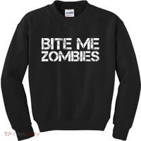 Funny Halloween, Cute Halloween, Bite Me Zombies Kids Sweatshirt thumb 0
